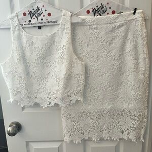 Lulu's White Floral Lace Pencil Skirt Set